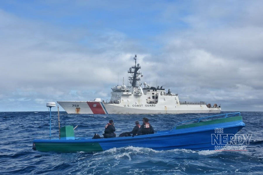 USCGC Stone with a go-fast boat typical of vessels targeted by US strikes on narco-terrorists in the Eastern Pacific.