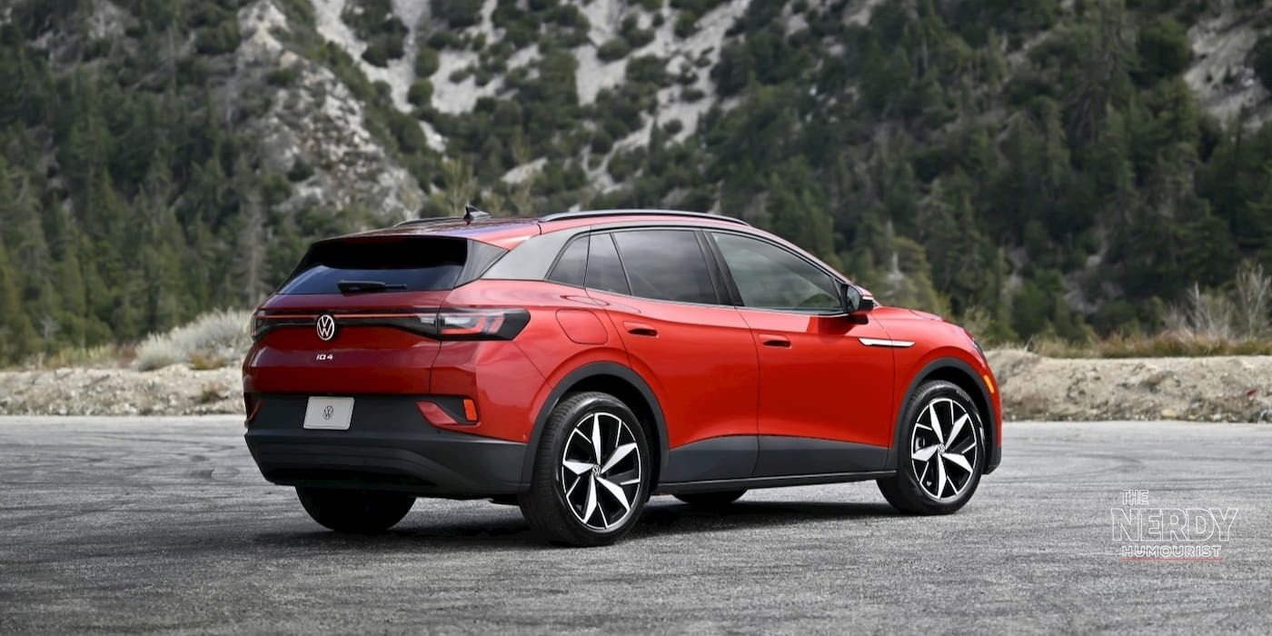 Red Volkswagen ID.4 rear view, parked — affected Volkswagen ID.4 recall owners are told to charge to 80%