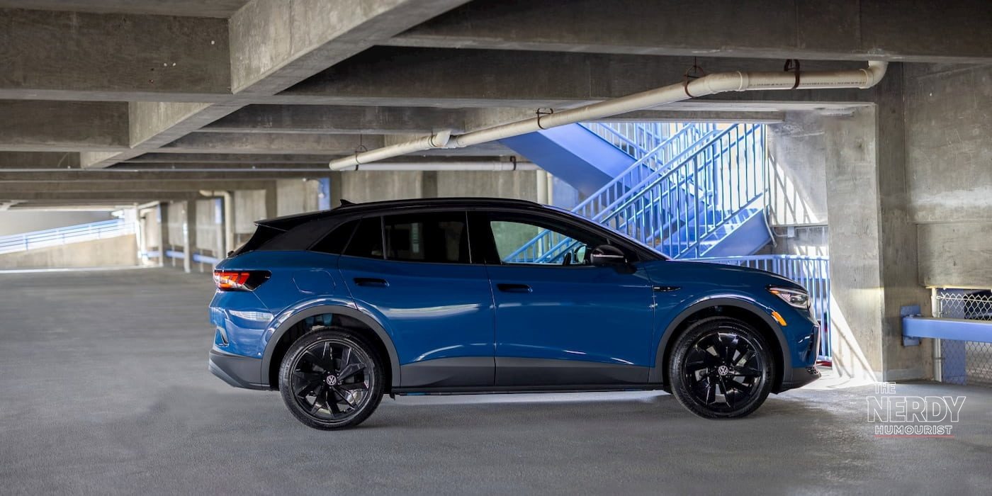 Blue Volkswagen ID.4 side profile — the Volkswagen ID.4 recall covers 22,524 EVs from model years 2023–2026
