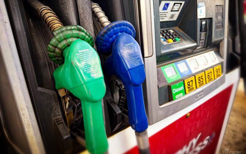 Close-up of a US diesel fuel pump with the green Diesel selector label, amid the G7 diesel reserves release of 100 million barrels