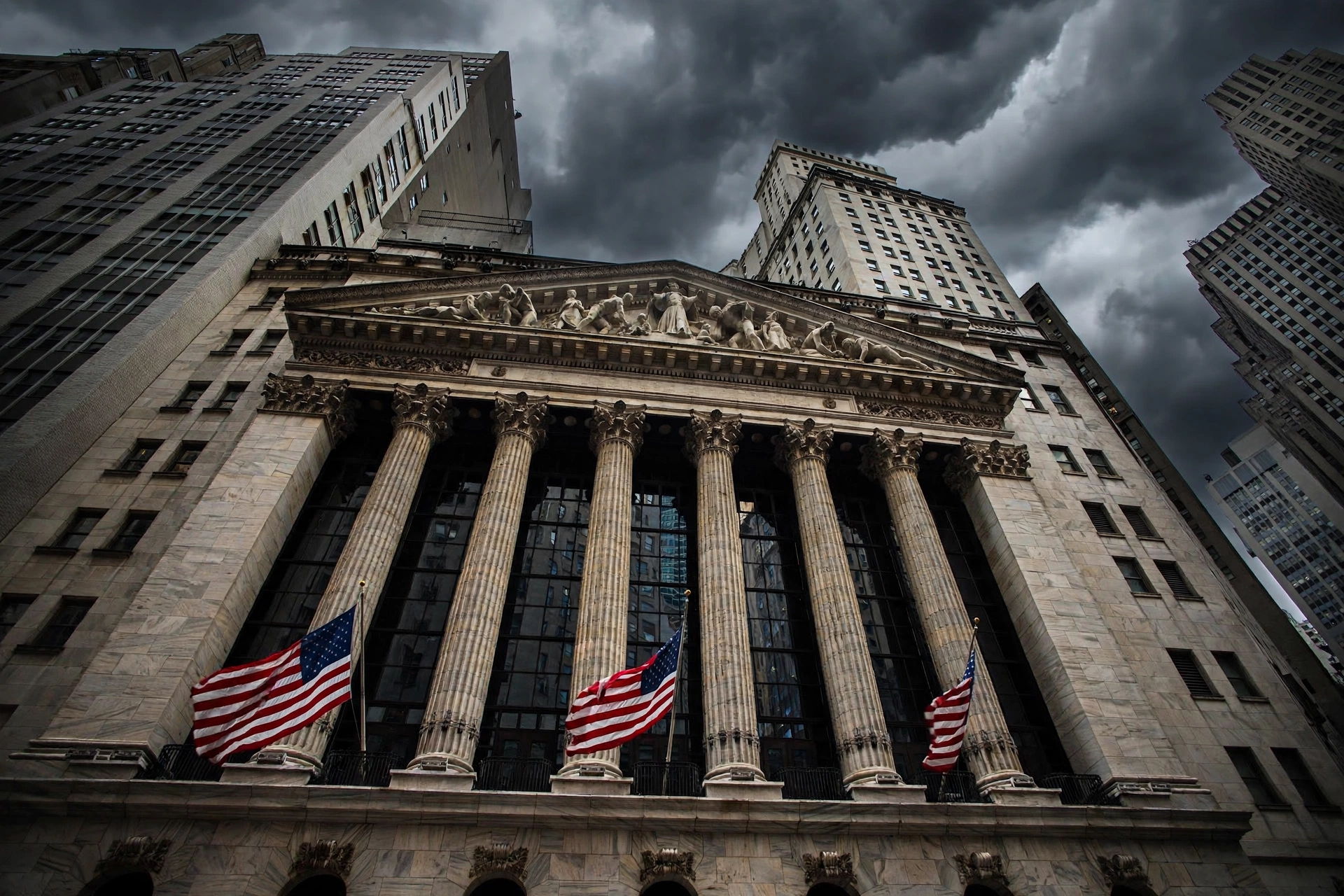 New York Stock Exchange facade with American flag during Accenture earnings stock surge
