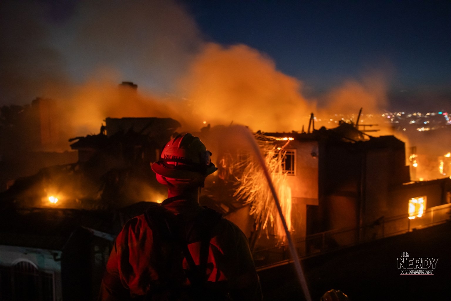 Norte Fire burns homes at night in Orange County California
