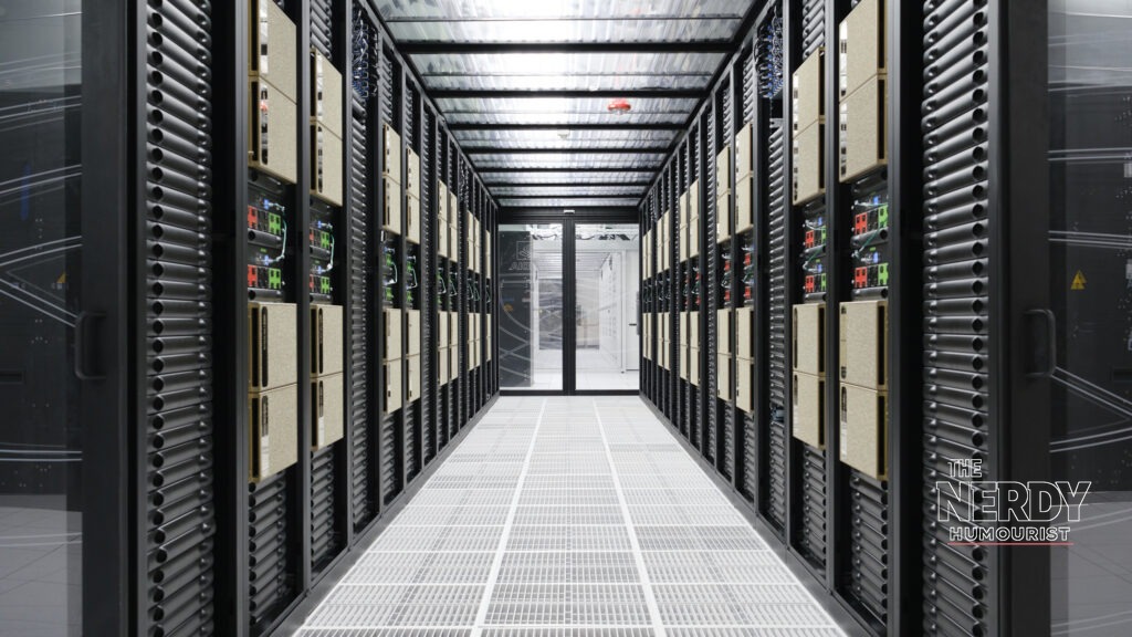 NVIDIA GPU server racks in a data center corridor as AI infrastructure stocks plunge on Fed rate-hike fears