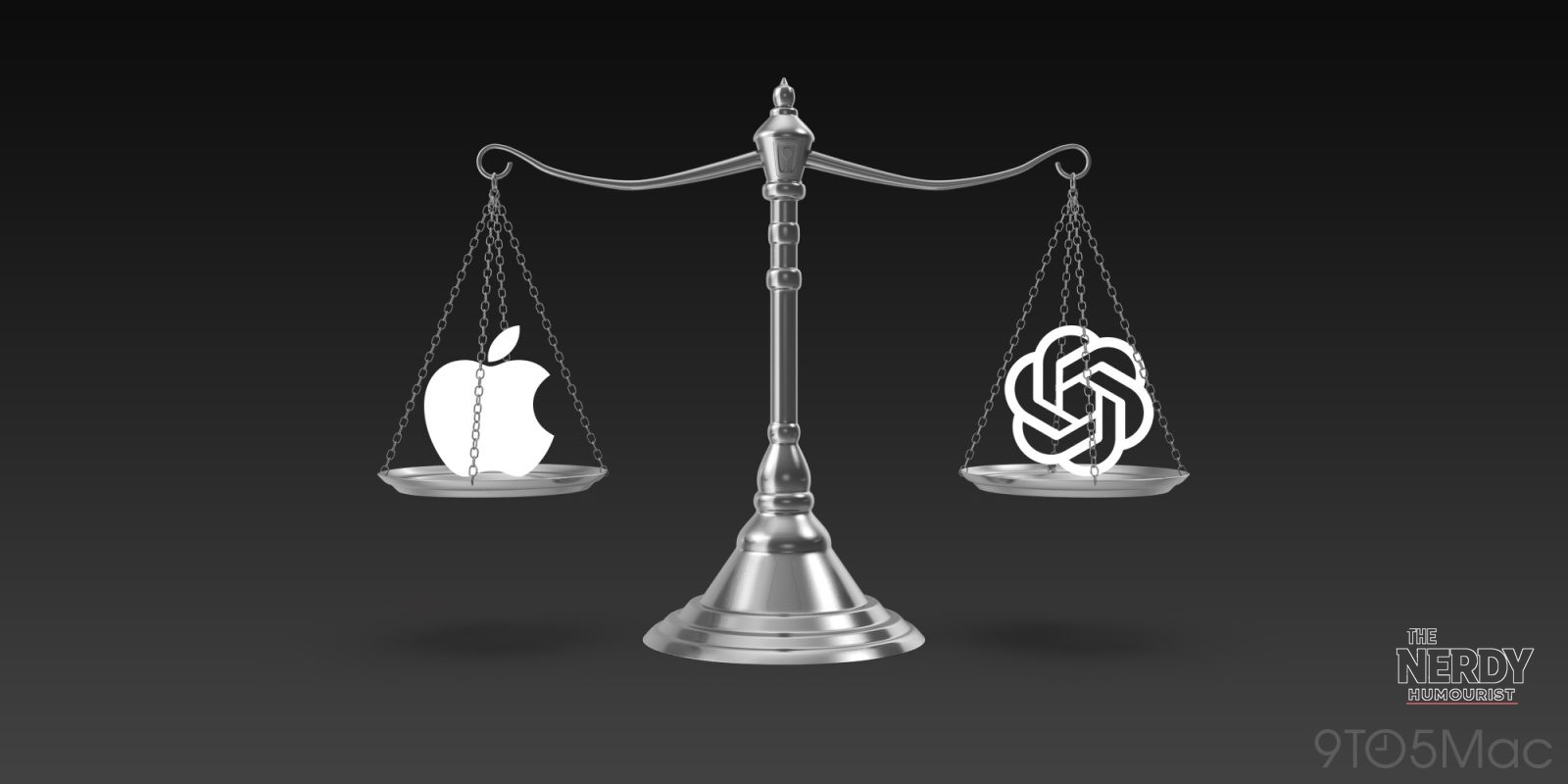 Apple OpenAI trade secrets lawsuit hearing — scales of justice balancing the Apple and OpenAI logos