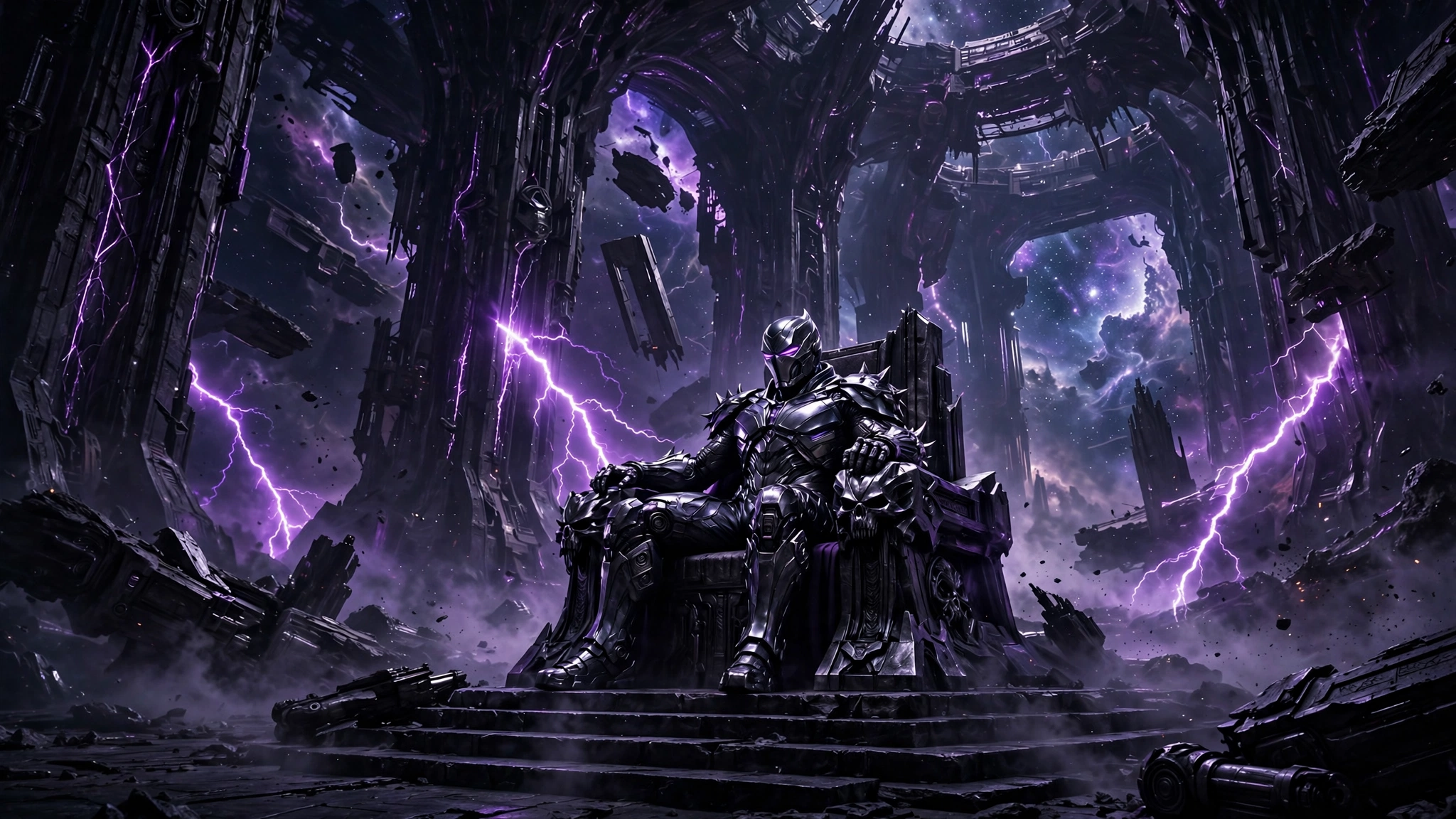 Masked metallic villain on a dark throne in a cosmic chamber for the Avengers Doomsday cast story