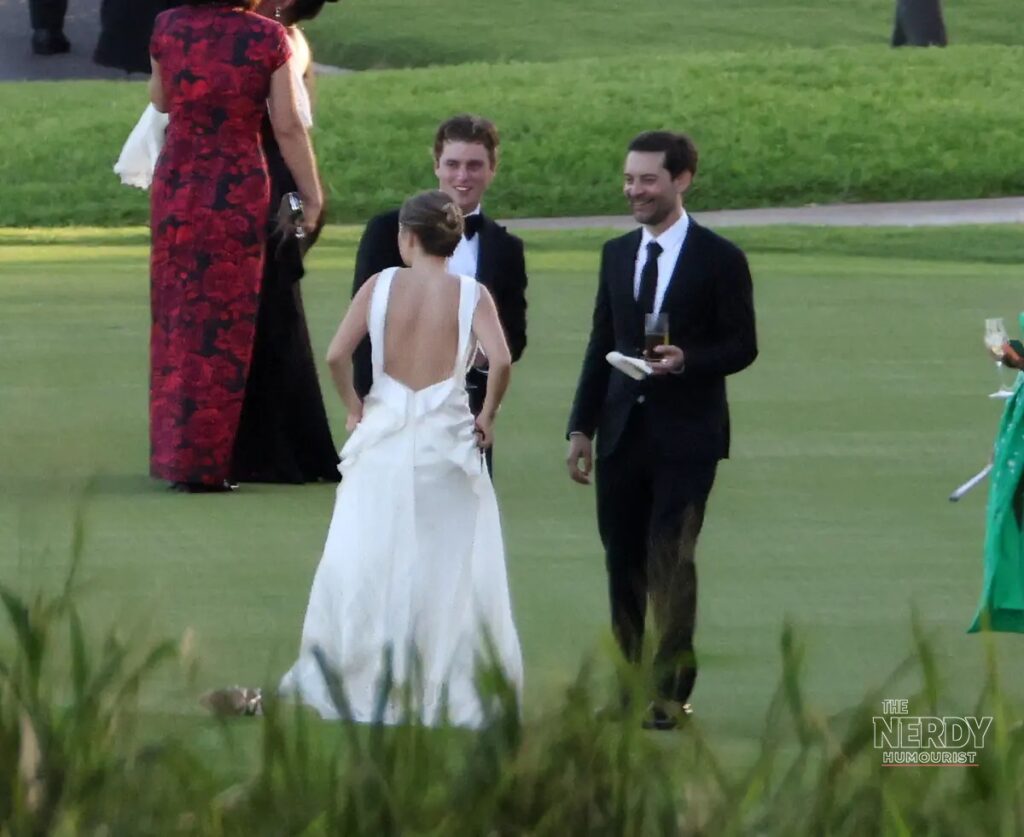 Tobey Maguire with ex-wife Jennifer Meyer and Geoff Ogunlesi at the Hawaii wedding he officiated.
