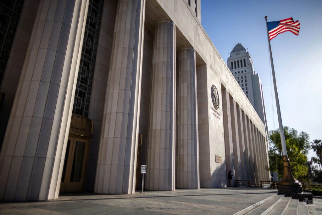 The downtown Los Angeles courthouse district, where the Jaime King divorce judgment was signed Oct. 2
