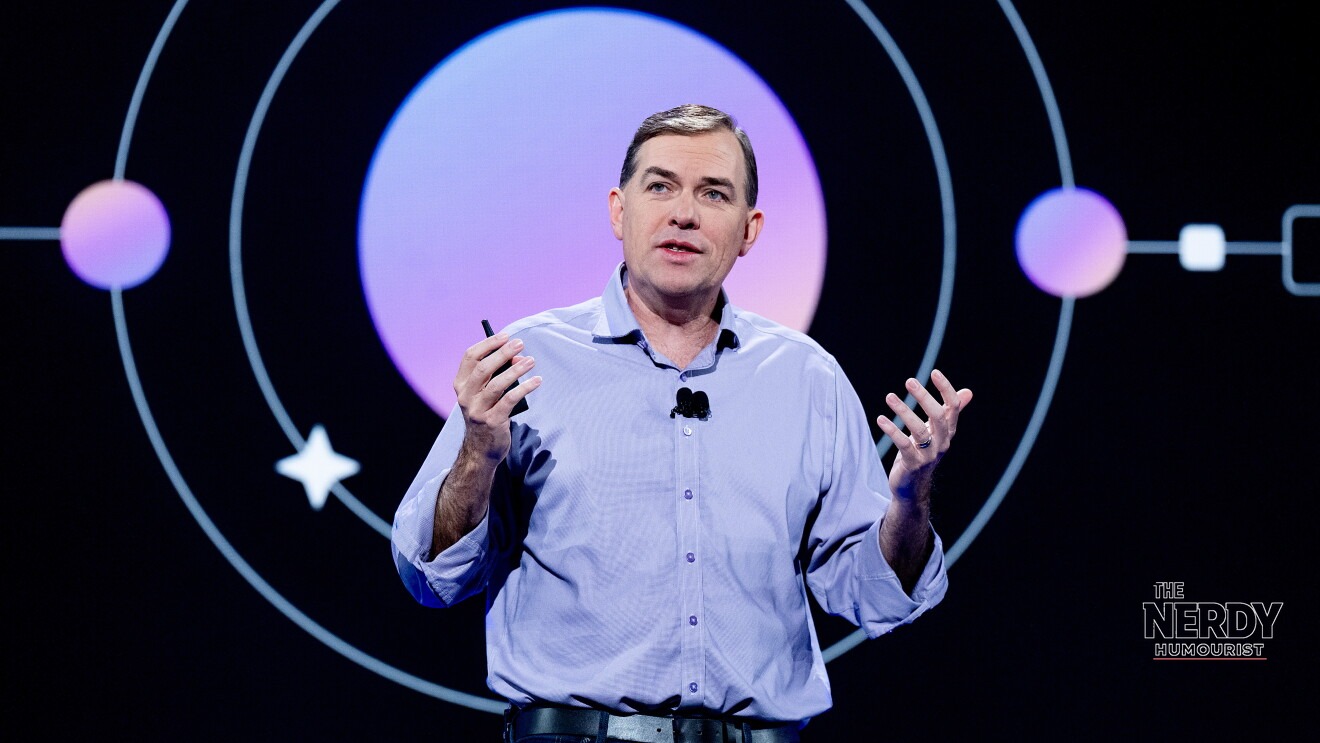 AWS CEO Matt Garman on stage, who announced Amazon's data center communities pledge