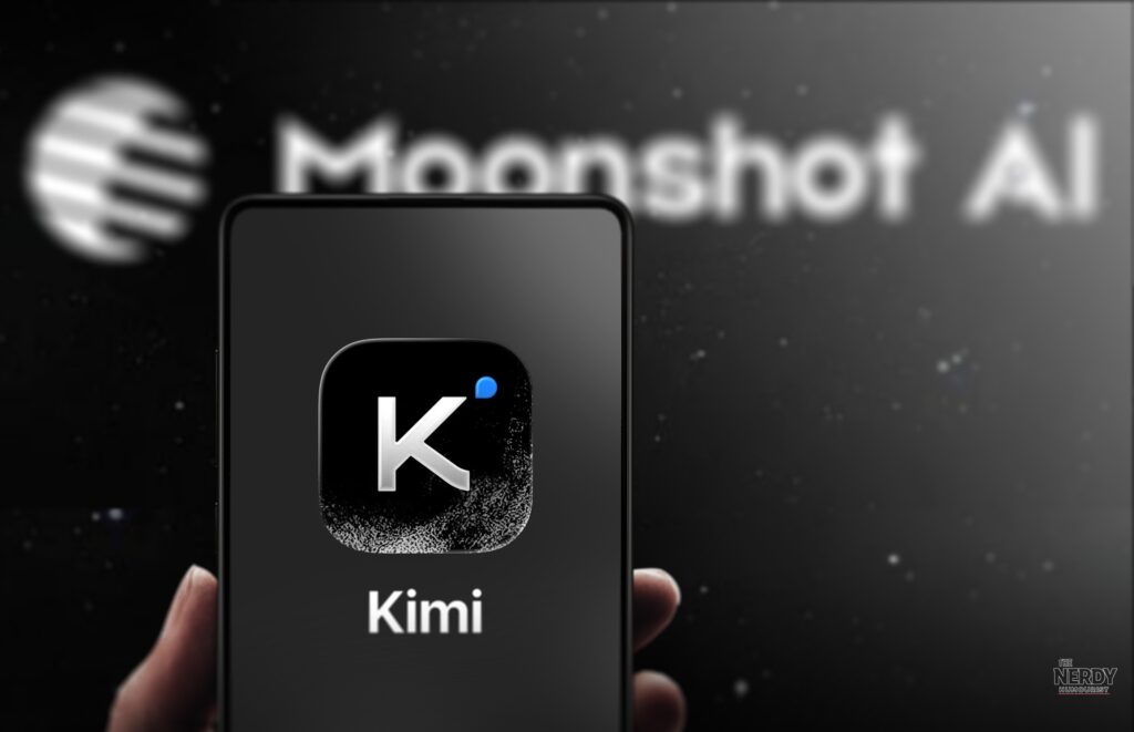 Moonshot AI logo with the Kimi app icon on a smartphone, linked by OpenAI to an OpenAI Moonshot AI model distillation campaign