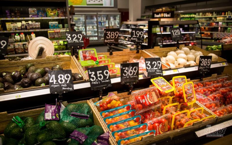 Grocery store price tags ahead of the September CPI inflation report on October 14