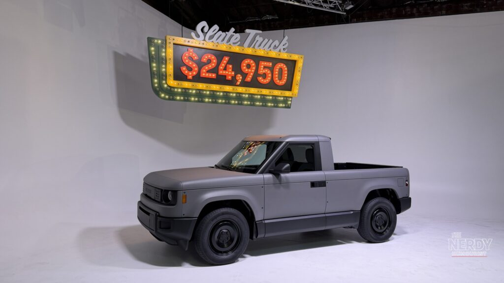 Slate Truck at a showcase with $24,950 price display