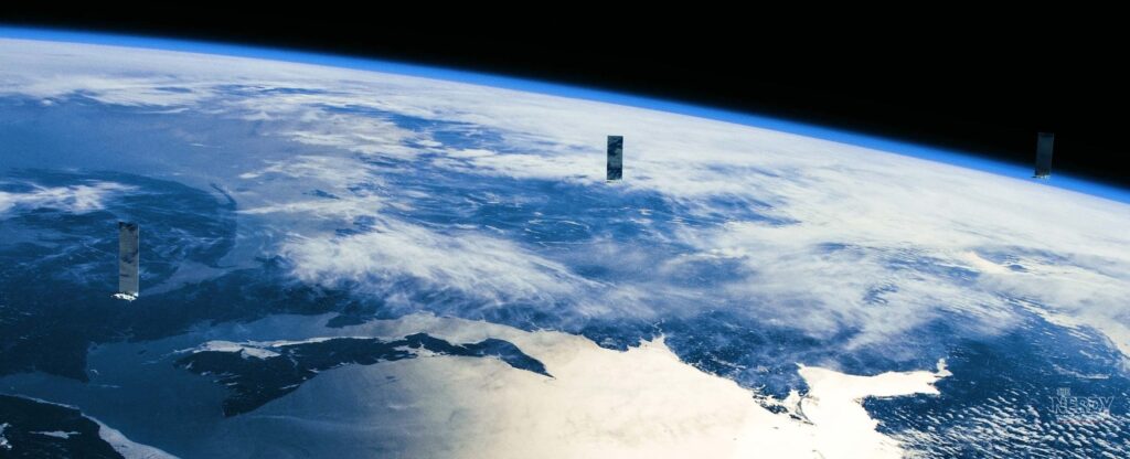 Starlink satellites in orbit render — SpaceX spectrum deal