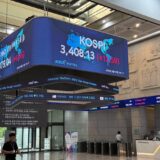 Asia markets selloff October 2026 — electronic KOSPI display at the Korea Exchange