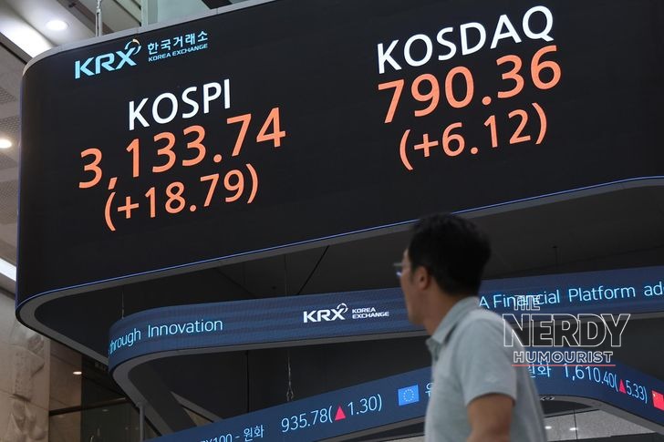 KOSPI index displayed on an electronic board at the Korea Exchange