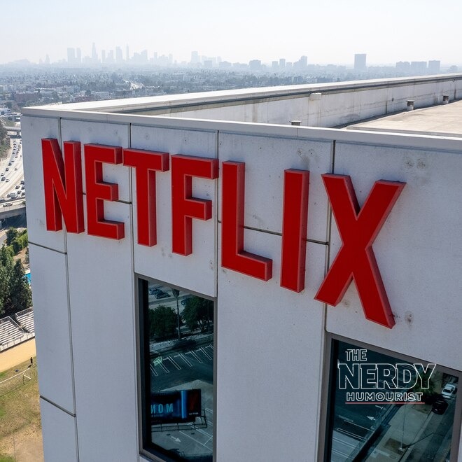 Netflix rooftop sign close-up amid reports of Netflix layoffs affecting 5% of staff