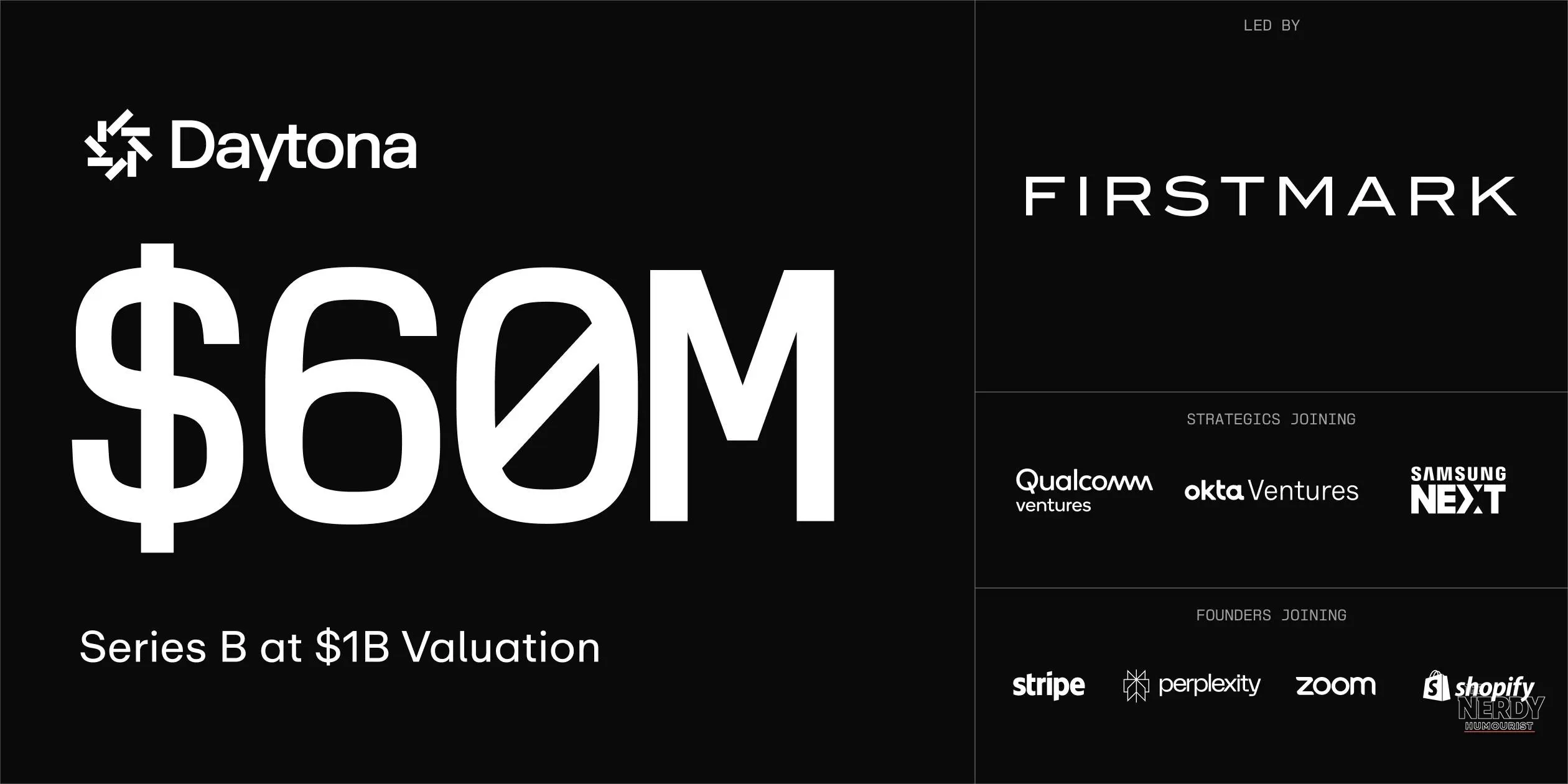 Daytona agent cloud Series B announcement graphic naming its investors