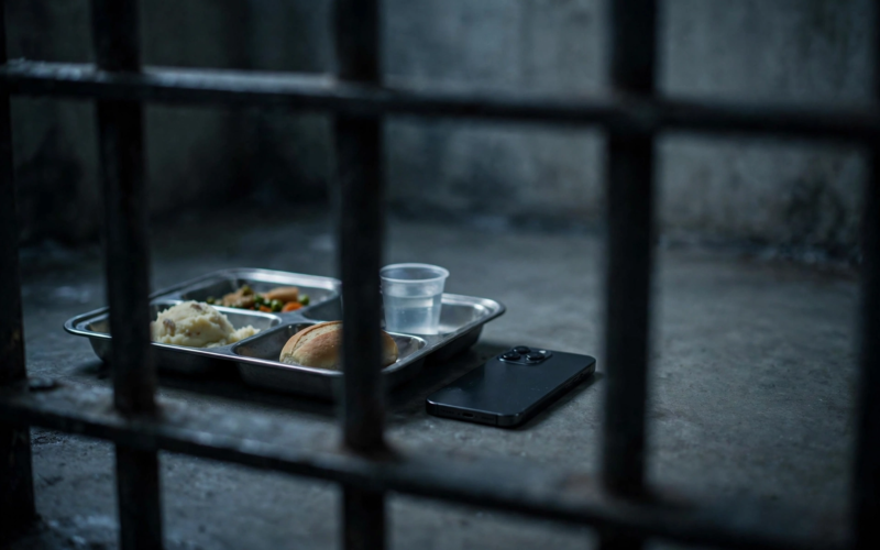 Illustrative concept of Diddy solitary confinement news — empty prison cell interior at Fort Dix, focus keyword Diddy solitary confinement
