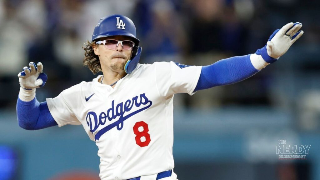 Kiké Hernández celebrates after homering in Dodgers Braves NLDS Game 3