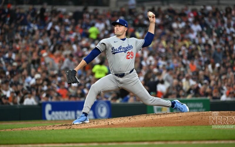 Tarik Skubal delivers a pitch in a Dodgers uniform, the star of Dodgers vs Braves NLDS Game 1