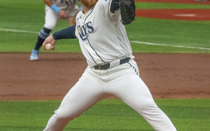 Drew Rasmussen pitches for the Rays in the Rays Yankees ALDS Game 1 win