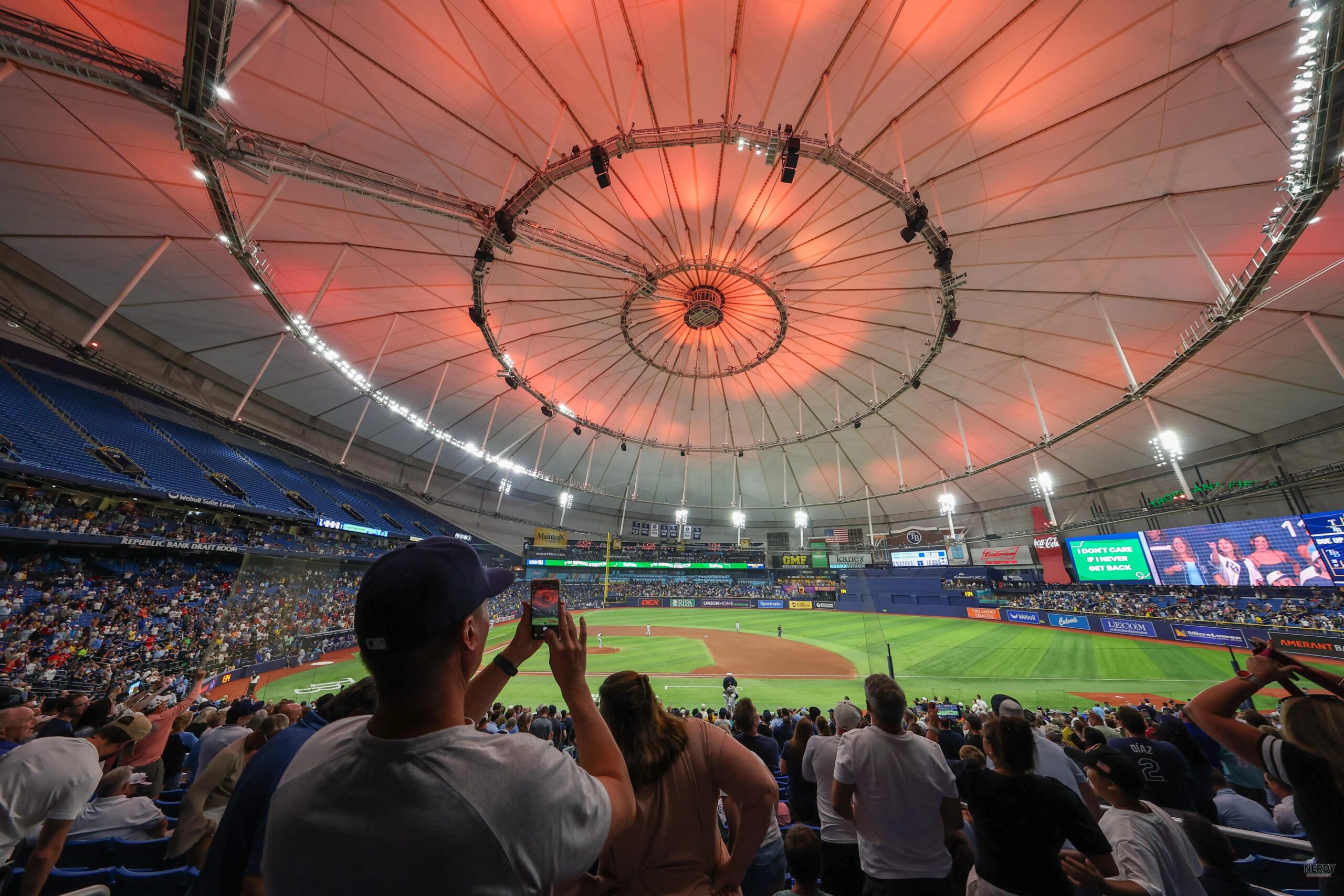 Tropicana Field interior under the dome lights, site of Rays Yankees ALDS Game 1