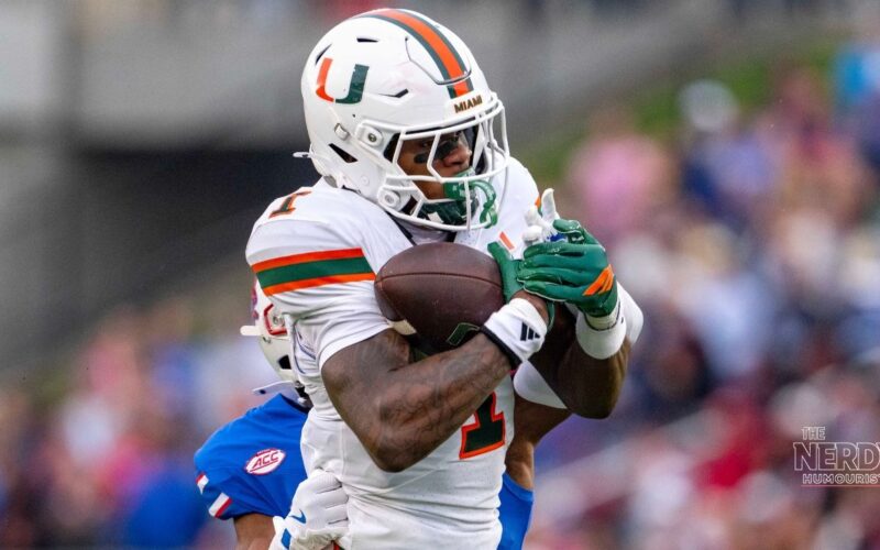 Miami Hurricanes player in action after Miami climbed to No. 1 in the AP Top 25 poll