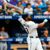 Junior Caminero of the Tampa Bay Rays, whose sixth-inning double shaped the ALCS Game 4 result (file photo)