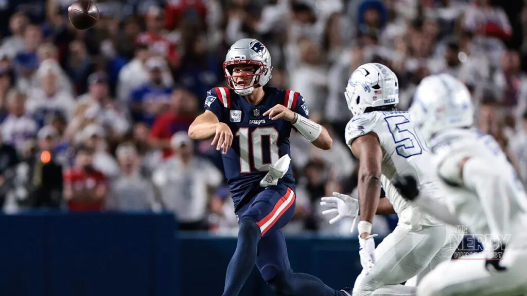 Drake Maye throws for the Patriots; the quarterback has 643 yards and 7 touchdowns over the past two games.