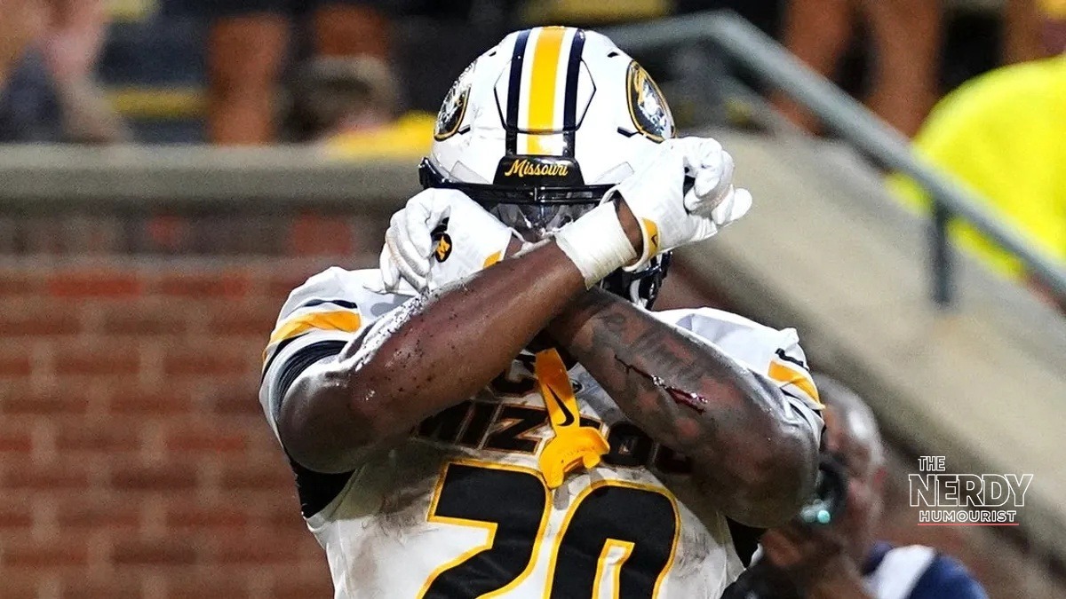 Missouri Tigers player celebrates in the 45-17 upset win as the Missouri upsets Florida football score shocks the SEC