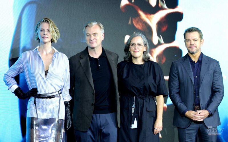 Anne Hathaway, Christopher Nolan, Emma Thomas and Matt Damon at The Odyssey press conference in Seoul, August 2026 (file photo)