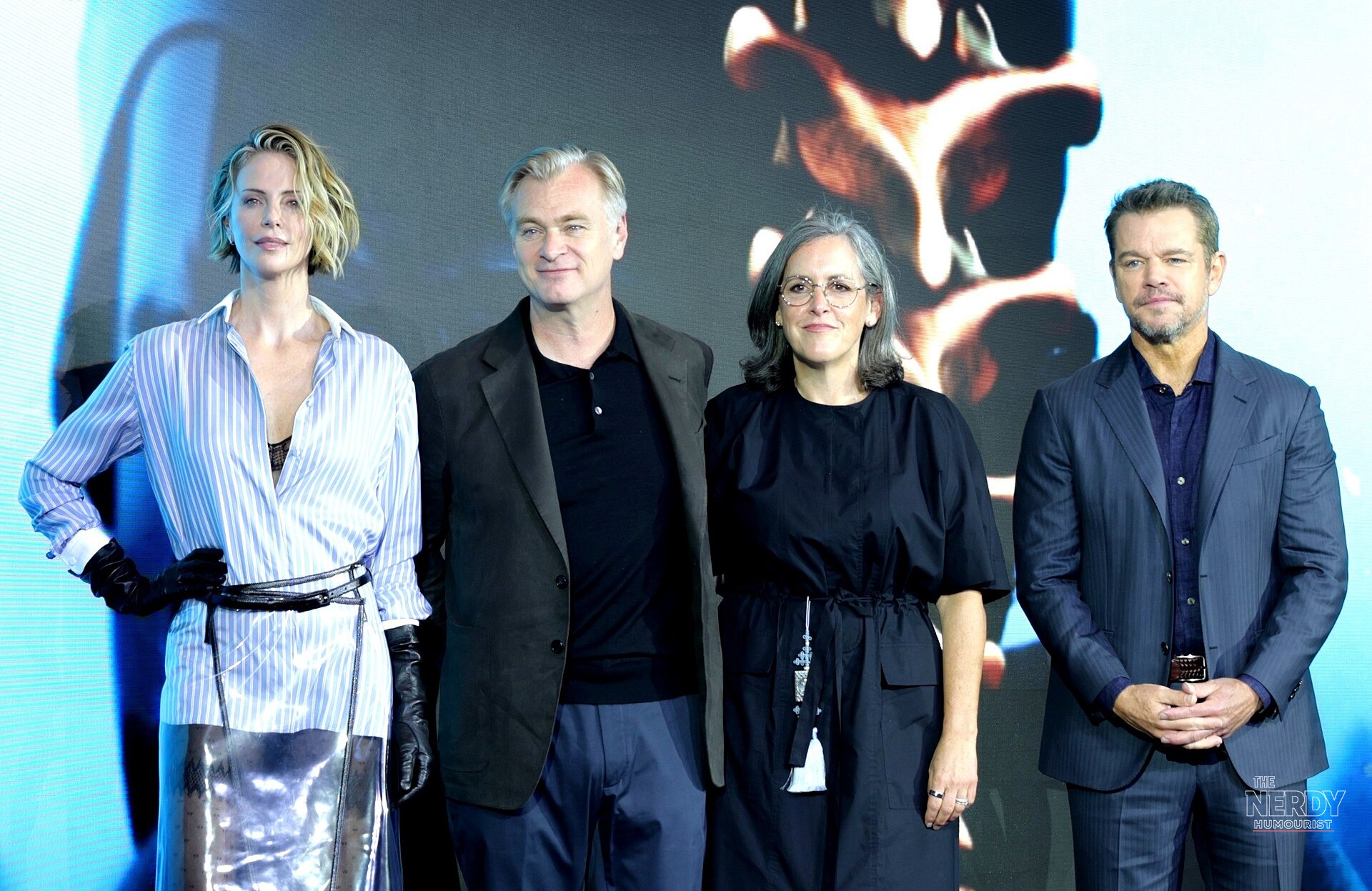 Anne Hathaway, Christopher Nolan, Emma Thomas and Matt Damon at The Odyssey press conference in Seoul, August 2026 (file photo)
