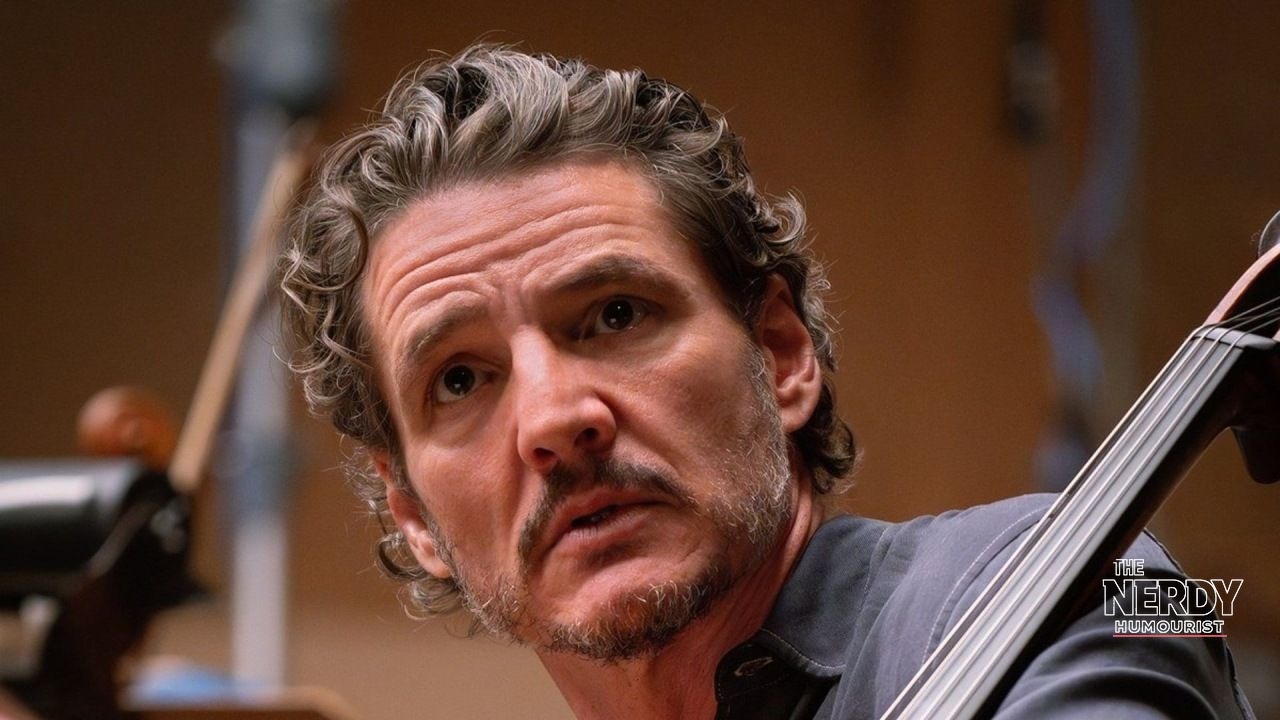 Pedro Pascal with a cello in a scene from Behemoth