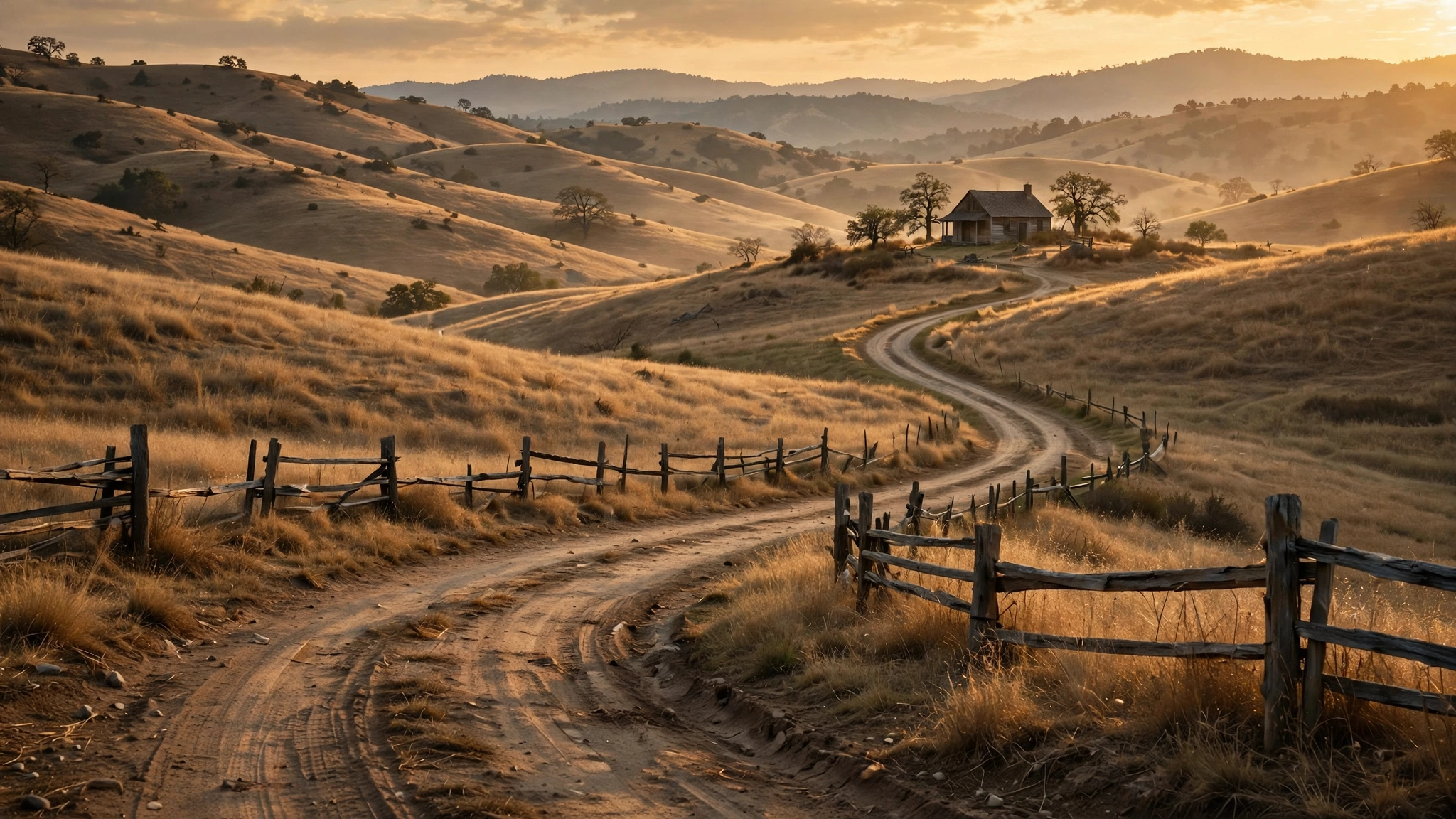 Period-era ranch landscape with rolling hills and a dirt road, evoking East of Eden Netflix's early-1900s setting