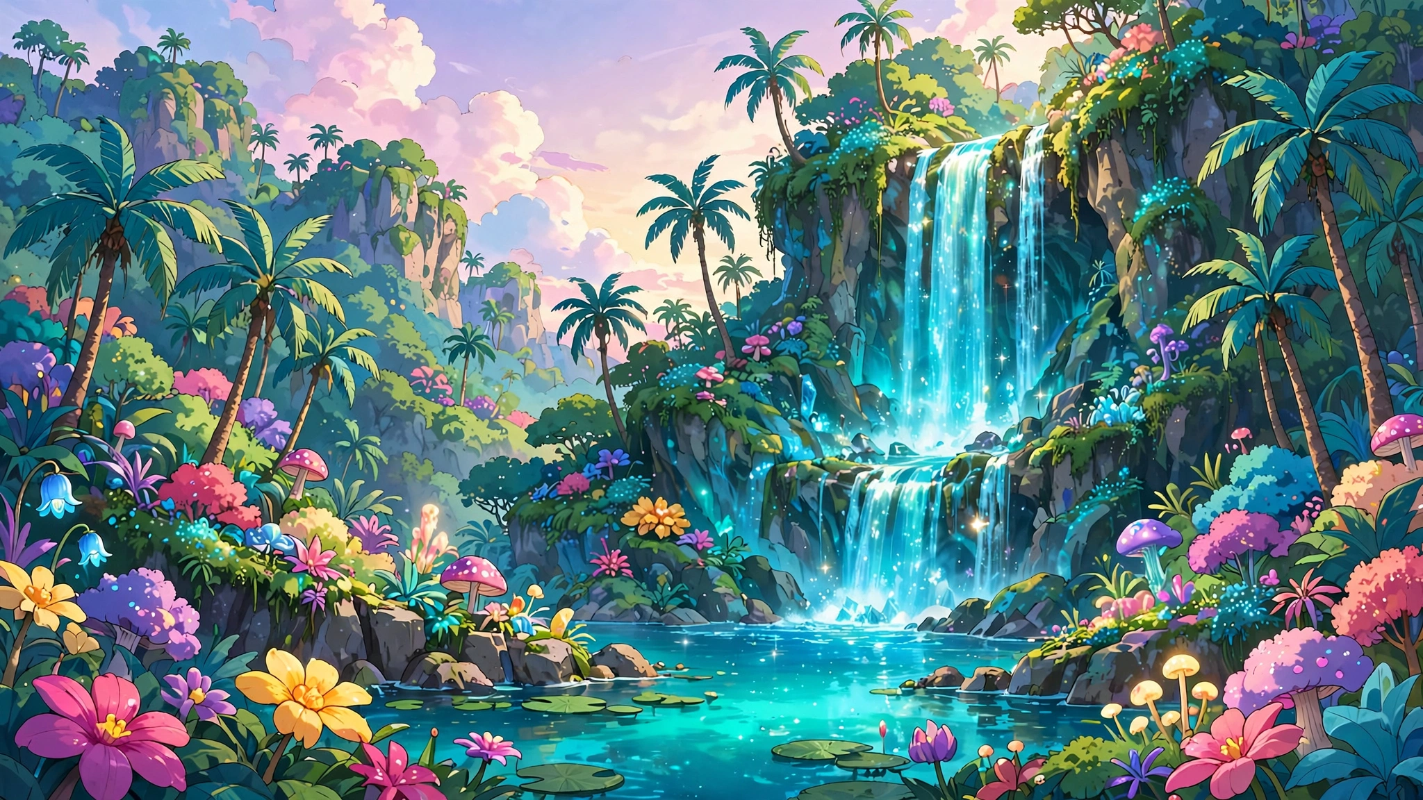 Forgotten Island box office flop inspired tropical animated island scene with glowing waterfall