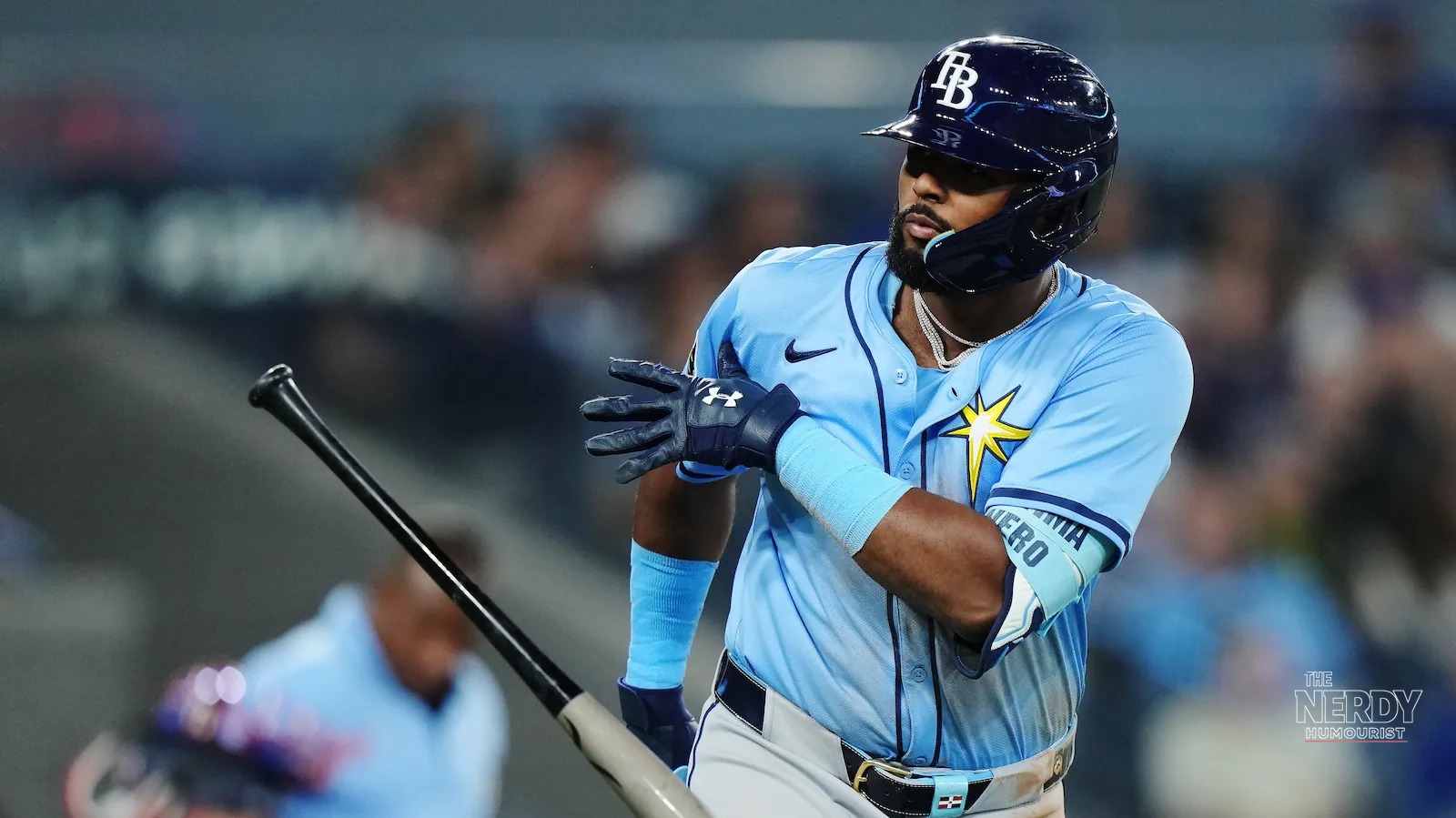 Junior Caminero, whose two-run homer helped the Rays win ALCS Game 6 7-3 over the Guardians (file photo)