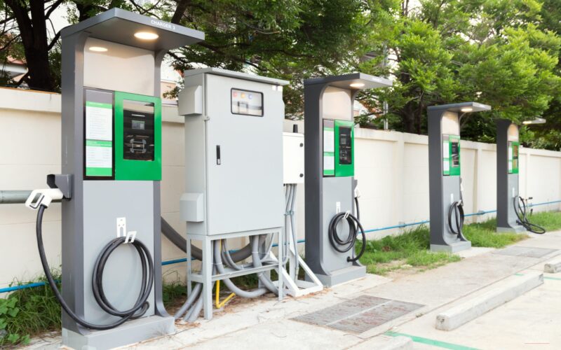 Electric vehicle charging stations as gasoline cars market share falls below 50% of global sales