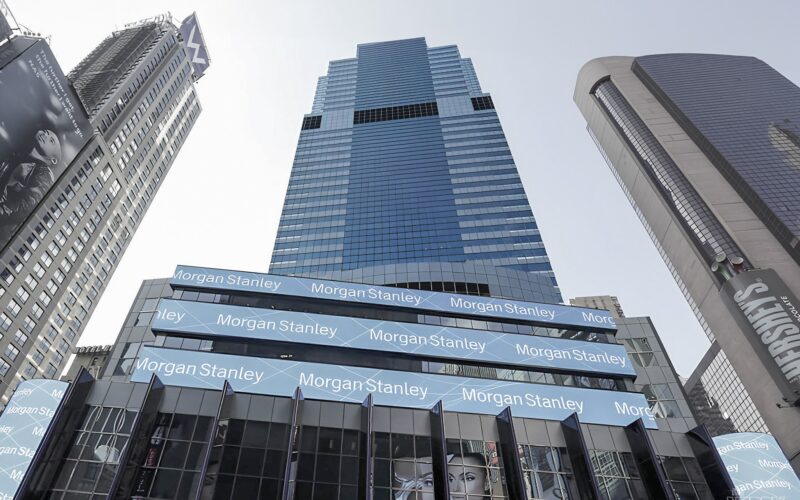 Morgan Stanley headquarters at 1585 Broadway in New York as global M&A Q3 2026 deal volume fell 41%