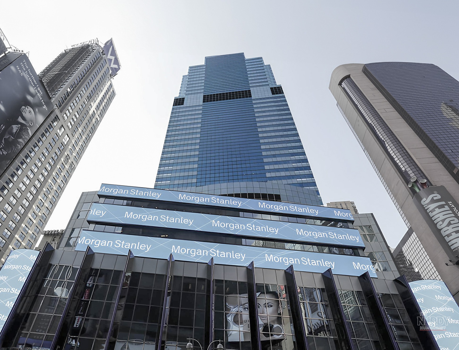 Morgan Stanley headquarters at 1585 Broadway in New York as global M&A Q3 2026 deal volume fell 41%