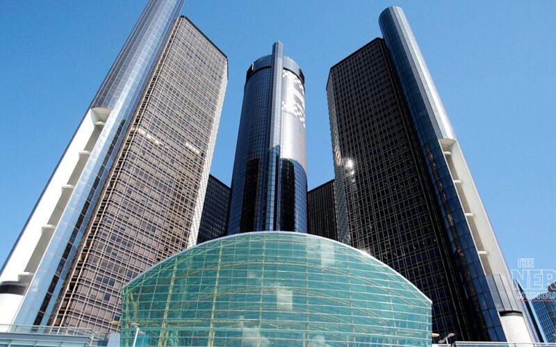 General Motors' Renaissance Center headquarters in Detroit — GM Q3 sales 2026 fell 5.5% to 670,974 vehicles