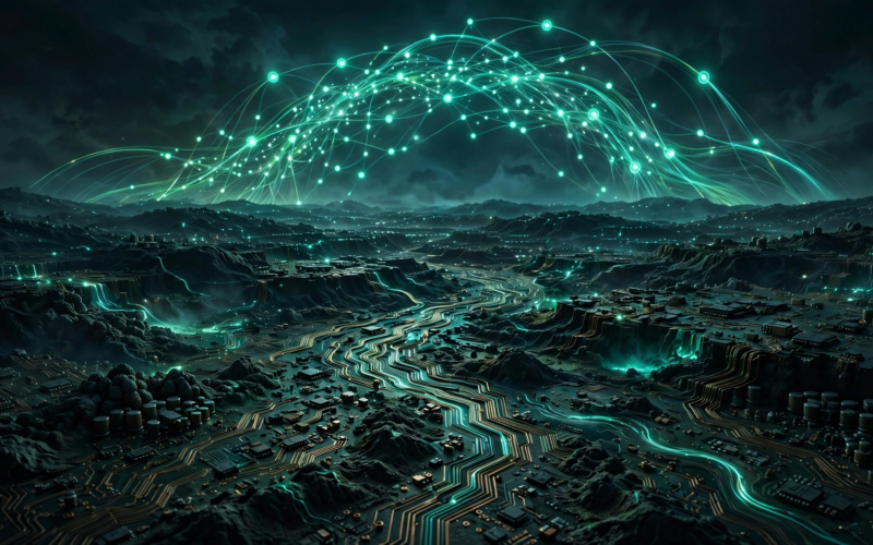 Google Gemini 4 Argon AI model concept art showing a neural-network constellation over a circuit board