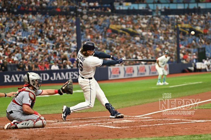 Tampa Bay Rays batter swings against the Cleveland Guardians during a July 2026 game in Tampa Bay, before the Guardians Rays ALCS Game 3 score finished 3-2 in Cleveland