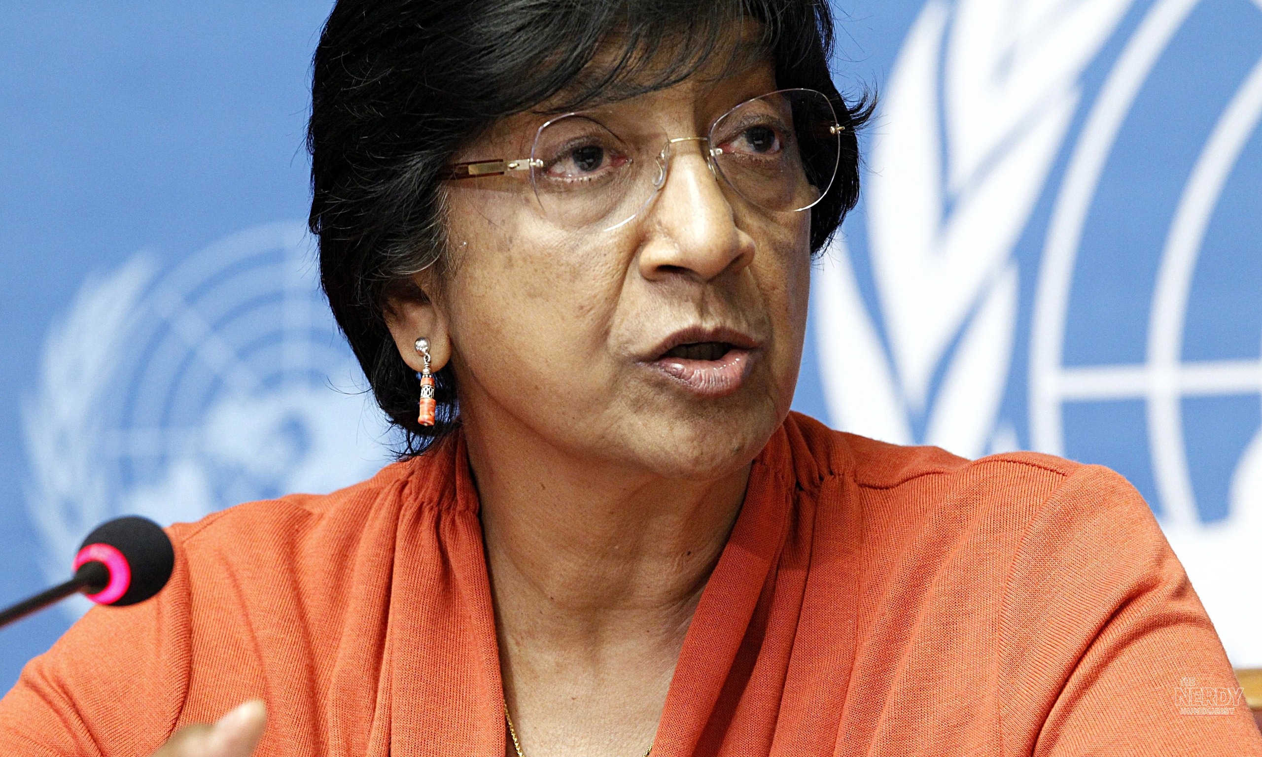 Navi Pillay addresses a UN press conference in Geneva