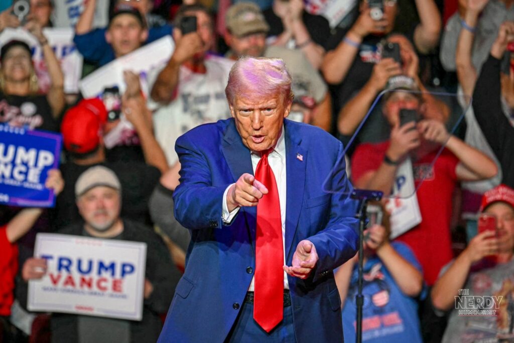 Donald Trump speaks at a campaign rally, hours after which the Trump Nobel Peace Prize reaction was delivered at Syracuse