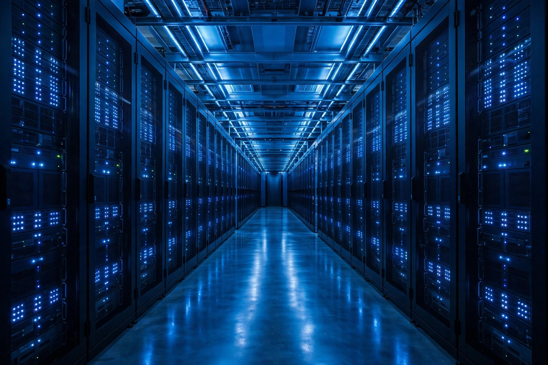 Data center server racks with LED lights powering Micron earnings AI memory demand