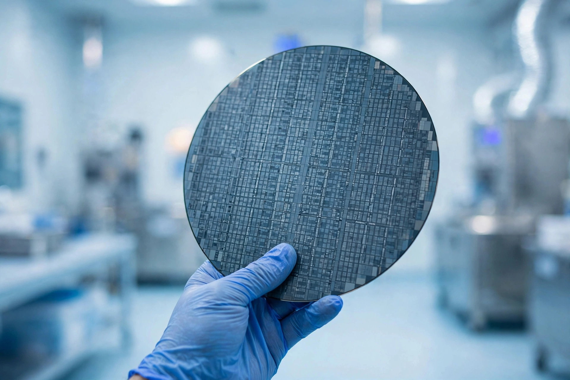 Microchip wafer held in a cleanroom for Micron earnings AI memory production