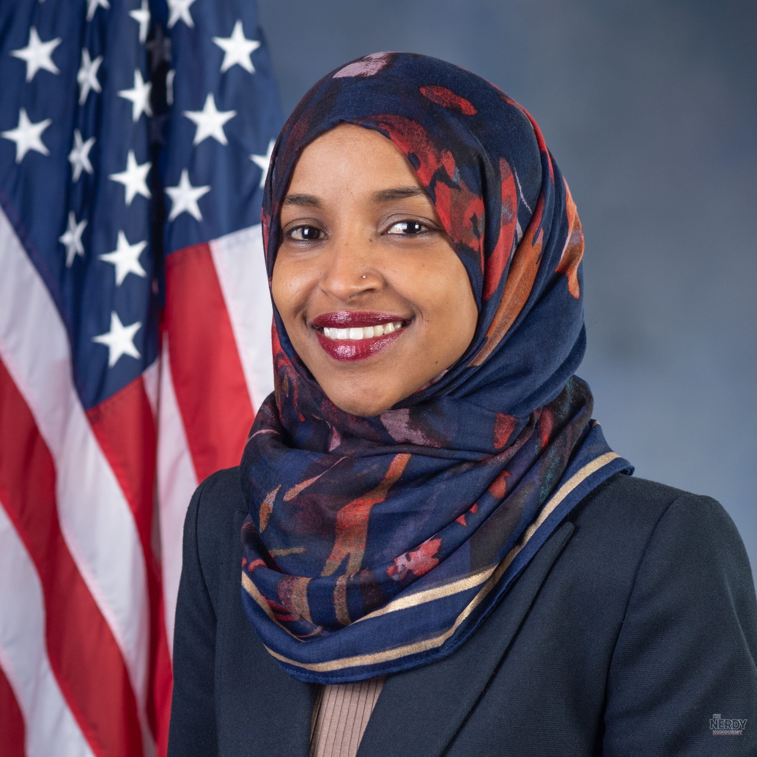 Ilhan Omar official House portrait - the congresswoman whose Washington-area home was raided by federal agents in an immigration fraud probe