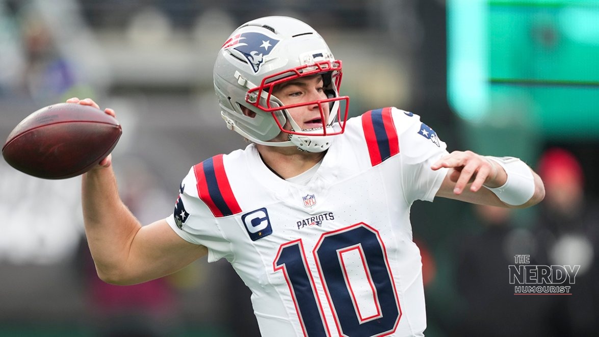 Drake Maye throwing for the New England Patriots in their 29-26 Week 5 win over the Buffalo Bills