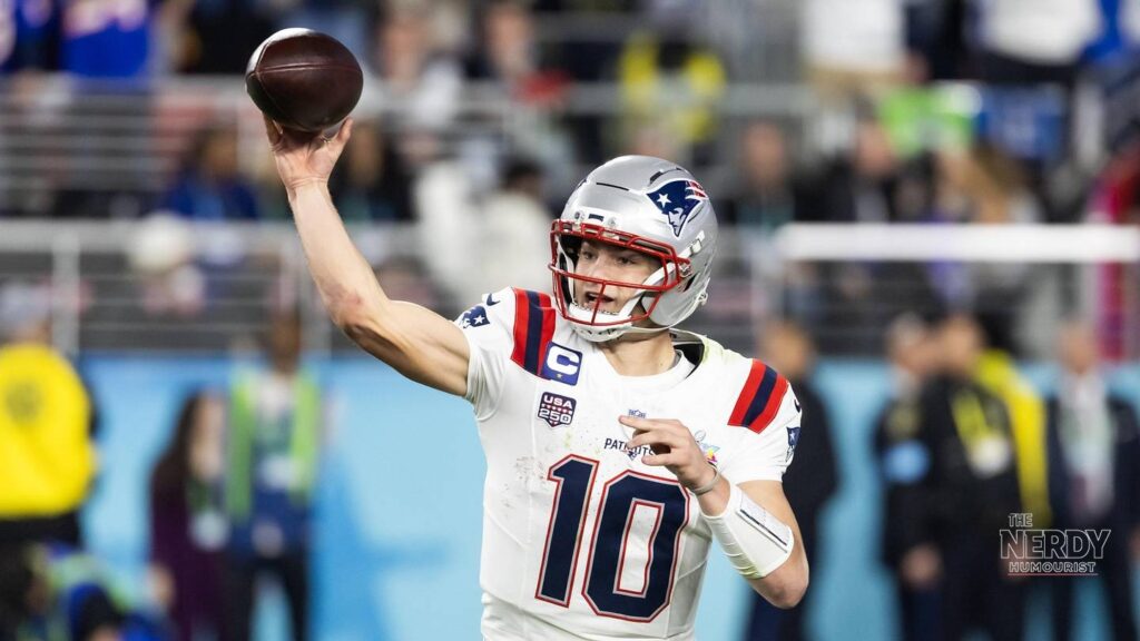 Drake Maye throwing for the Patriots during the 29-26 Week 5 win over the Bills