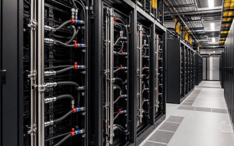 Liquid-cooled AI datacenter server racks reflecting Penguin Solutions earnings strength