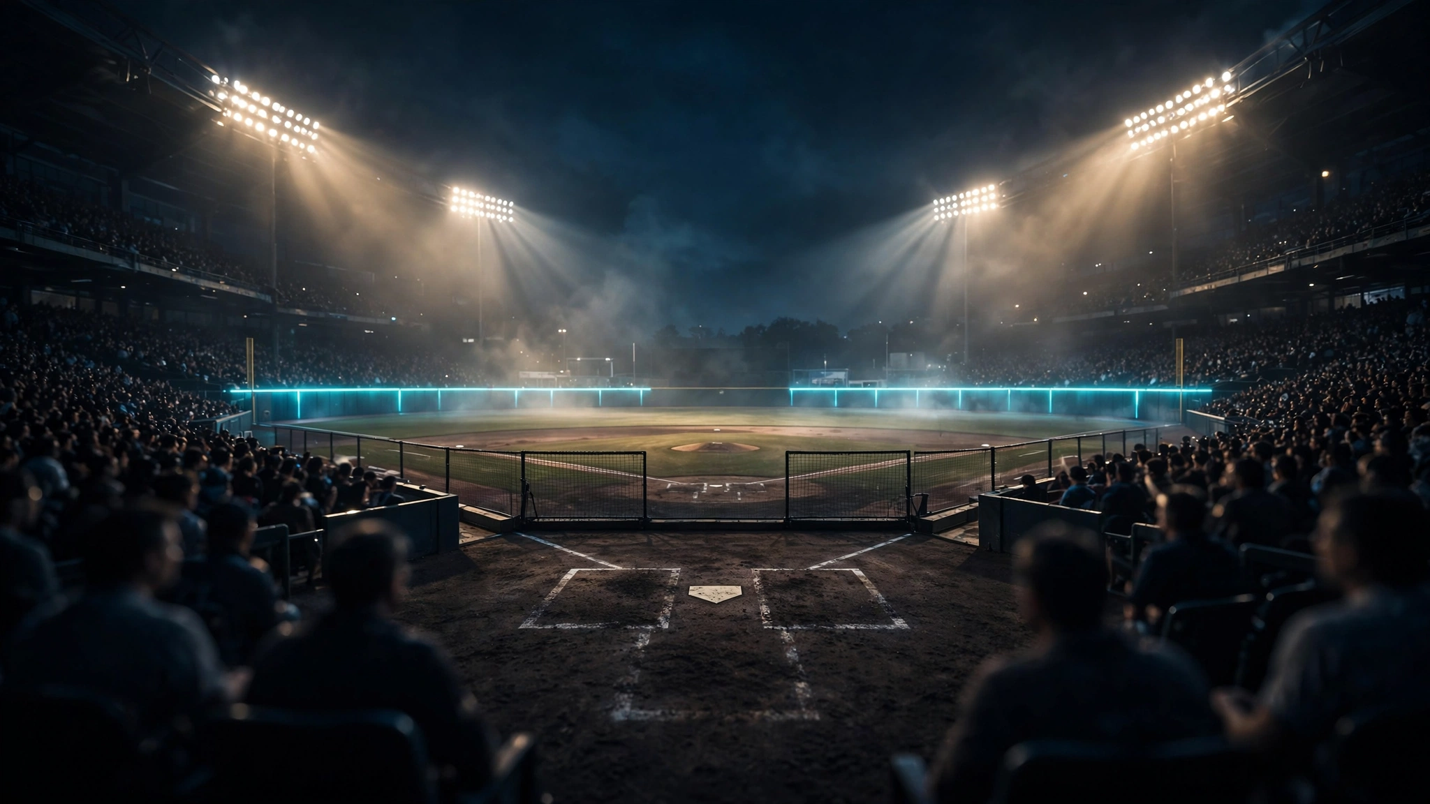 Night baseball stadium after Phillies Braves Game 2 with ball clearing the outfield fence